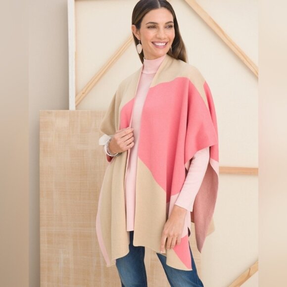 Chico's Sweaters - Chicos Ruana Colorblock Cotton Cape Wrap M